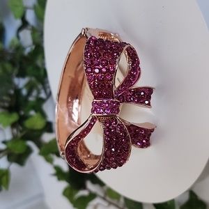 Rose Gold Hinge / Clamper Bracelet Fuschia Pink Crystal Bow Design New